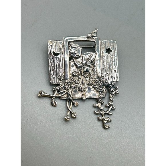 Meink 925 Signed Handcrafted Sterling Silver Pin Plant Lady On Her Window - Picture 4 of 6